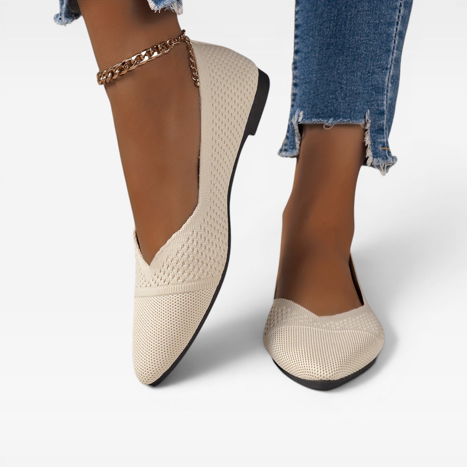 Women’s Pointed Ballet Flats – Breathable Knit Flat Shoes