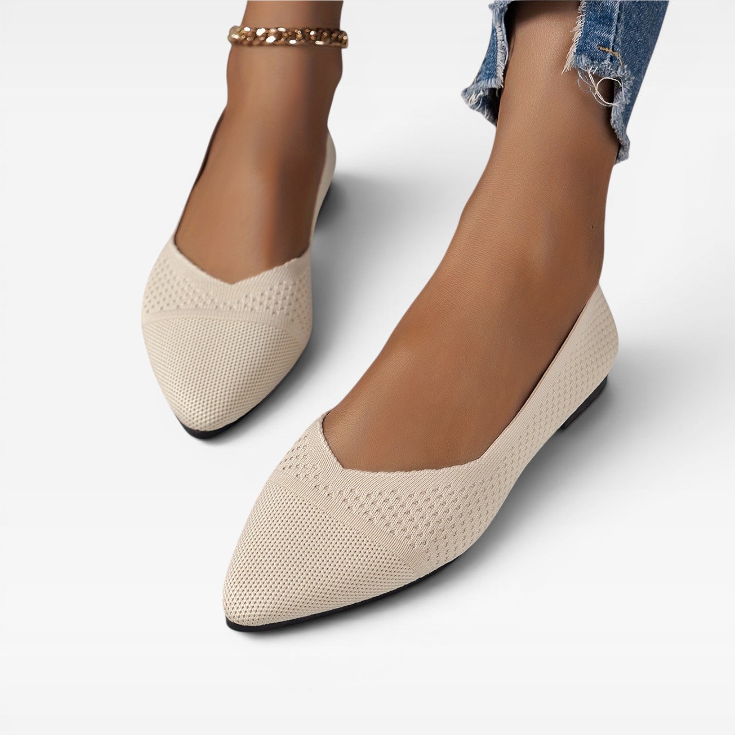 Women’s Pointed Ballet Flats – Breathable Knit Flat Shoes