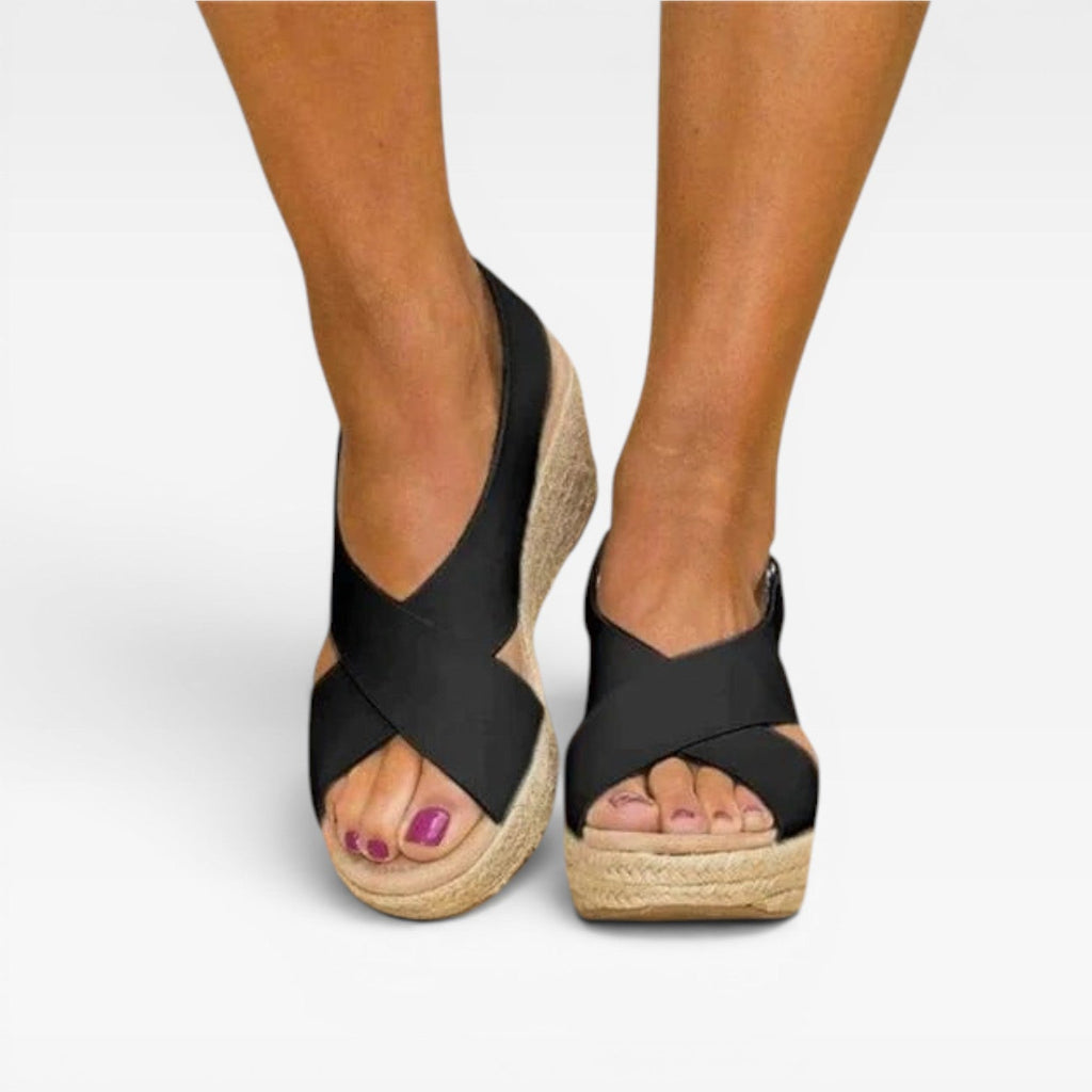 Women’s Espadrille Wedge Sandals – Cross Strap Summer Platform Shoes