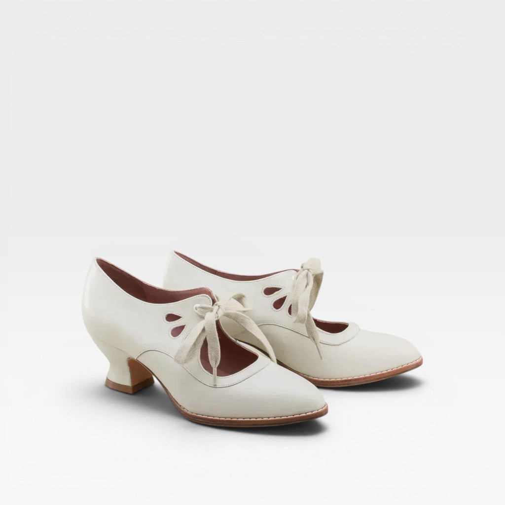 Women’s Leather Lace-Up Heels – Elegant Vintage Low Heel Pumps