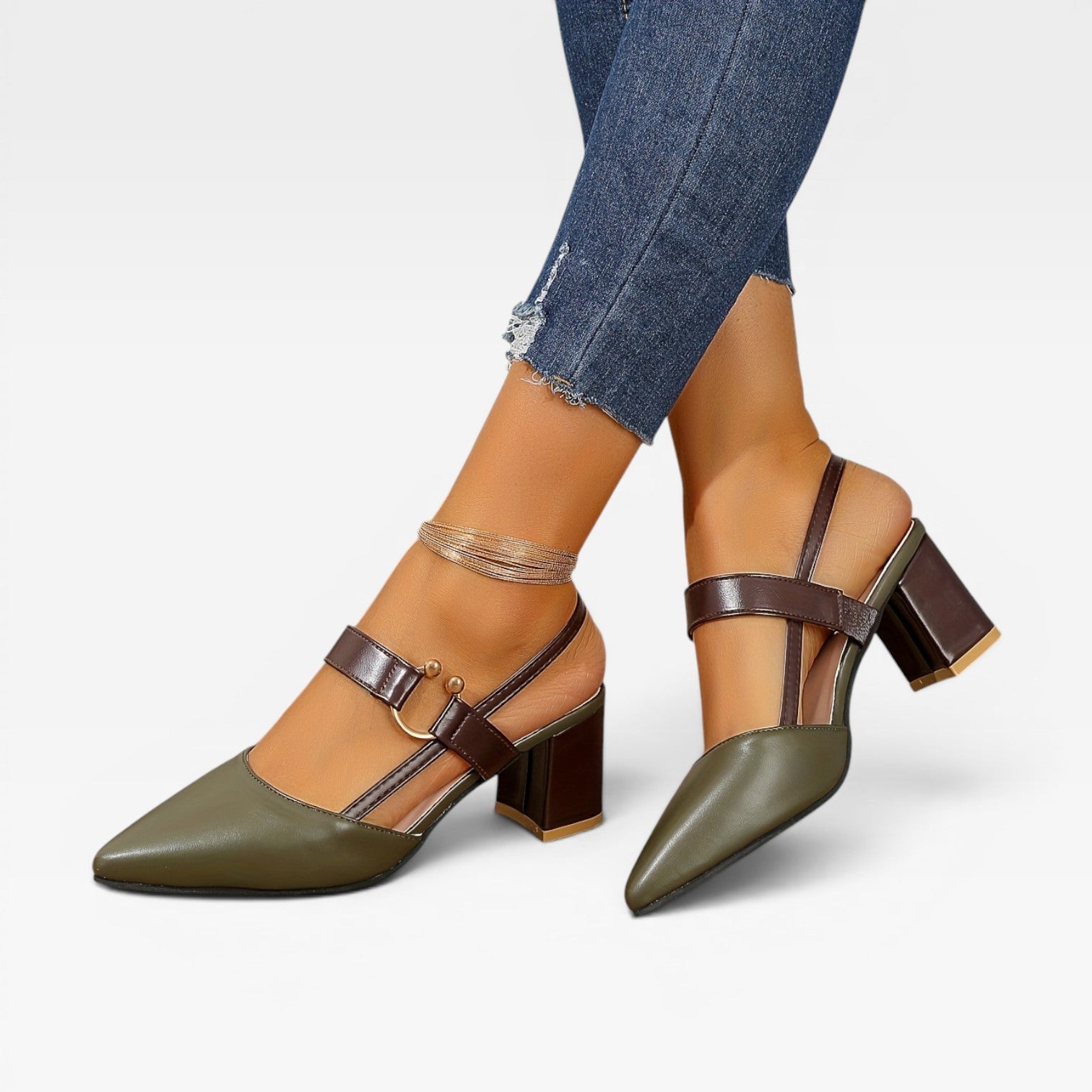 Women’s Gold Heeled Sandals – Block Heel Dress Sandals for Summer