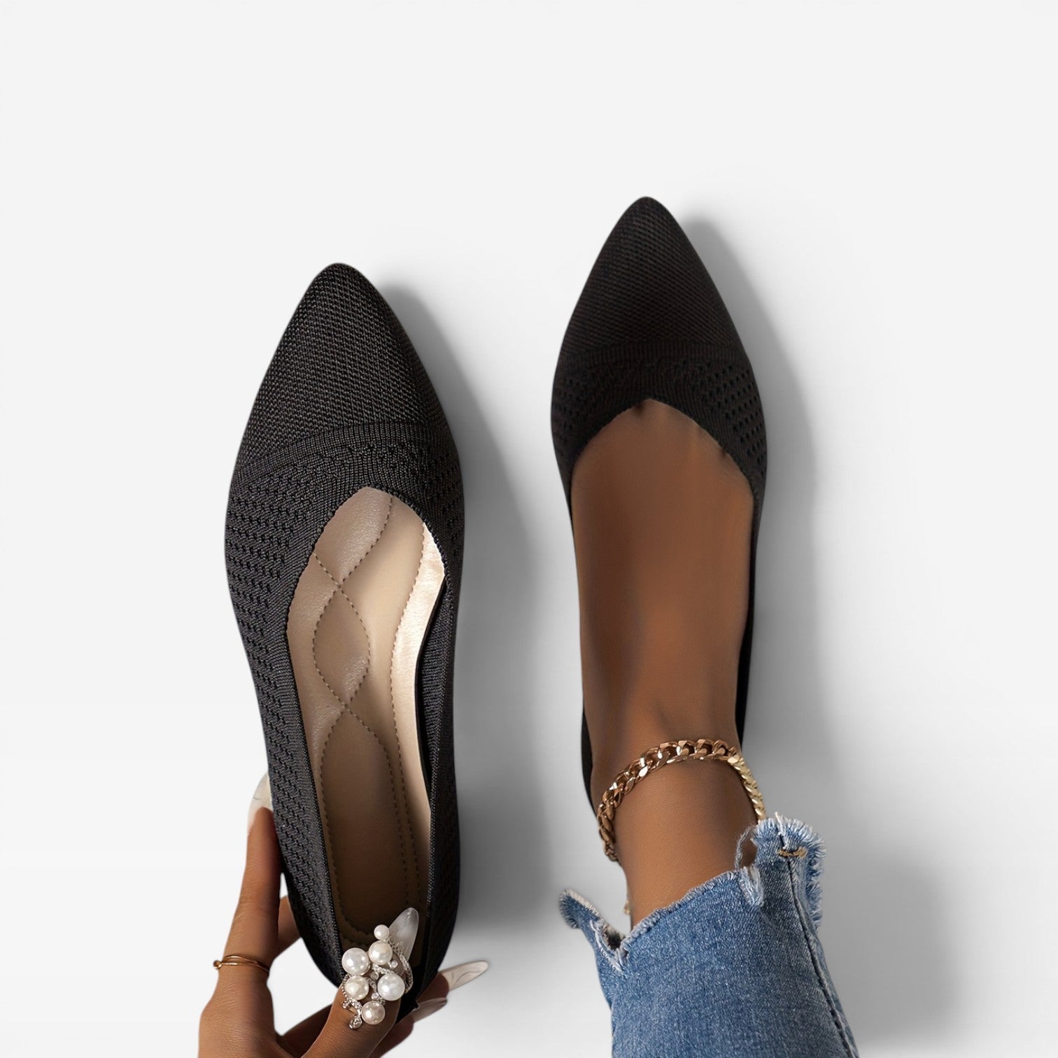 Women’s Pointed Ballet Flats – Breathable Knit Flat Shoes