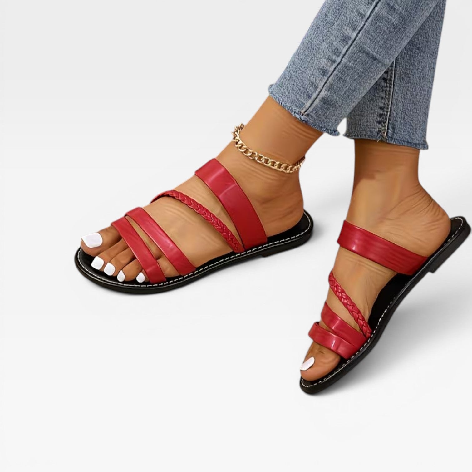Women's Boho Woven Flat Sandals – Open Toe Summer Slides