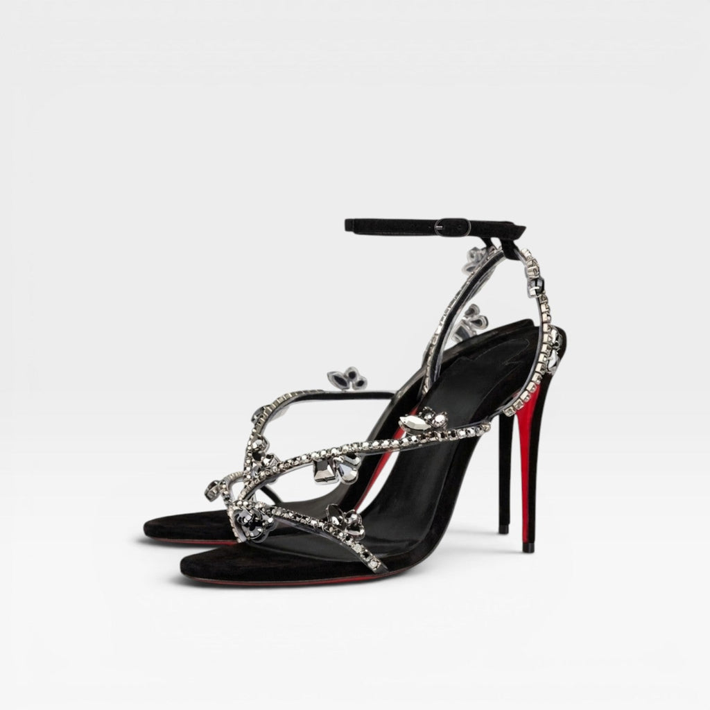 Women's Embellished Strappy Heels – Elegant Stiletto Ankle Strap Sandals for Special Occasions