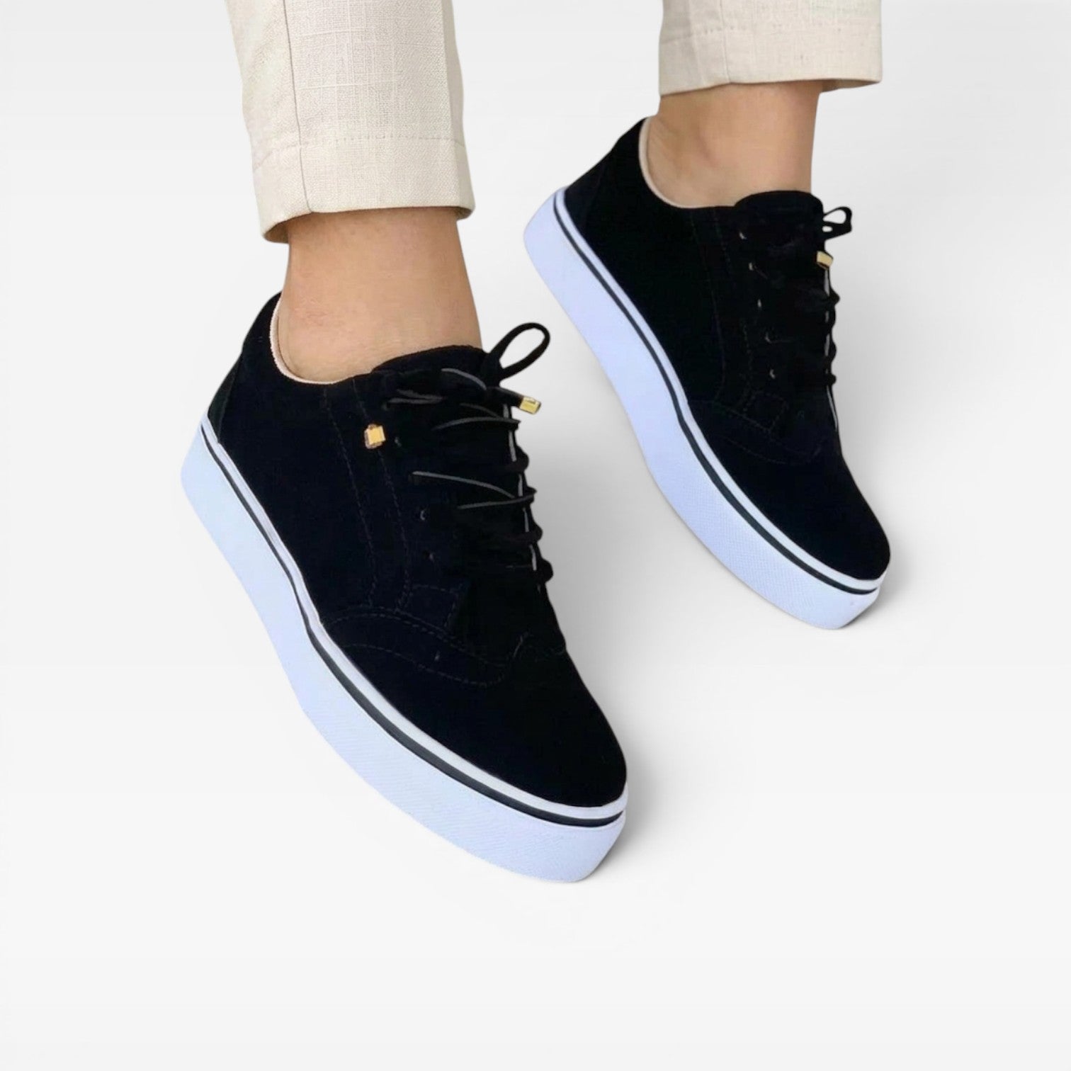 Women's Lace Up Brogue Trainers – Comfortable Suede Look Platform Shoes