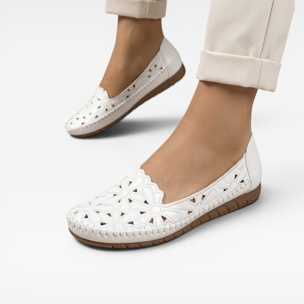 Women's Boho Floral Cutout Flats – Comfortable Slip On Everyday Shoes