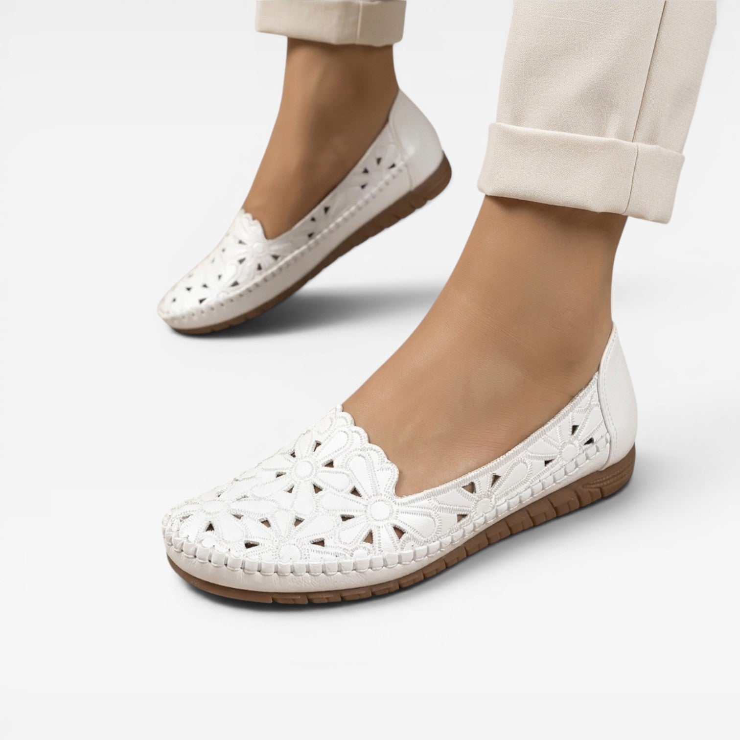 Women's Boho Floral Cutout Flats – Comfortable Slip On Everyday Shoes