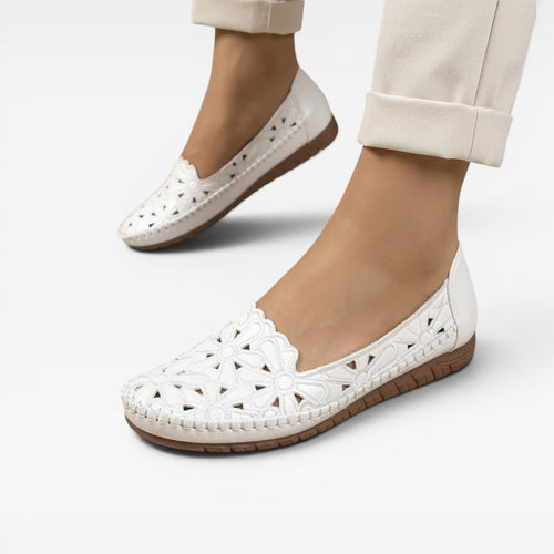 Women's Boho Floral Cutout Flats – Comfortable Slip On Everyday Shoes