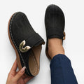 Women's Soft Leather Look Mules – Comfortable Slip On Closed Toe Shoes