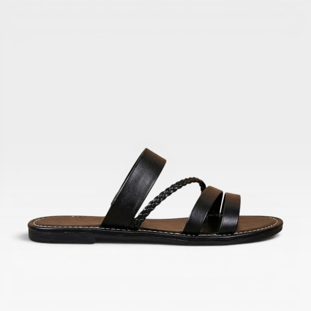 Women's Boho Woven Flat Sandals – Open Toe Summer Slides