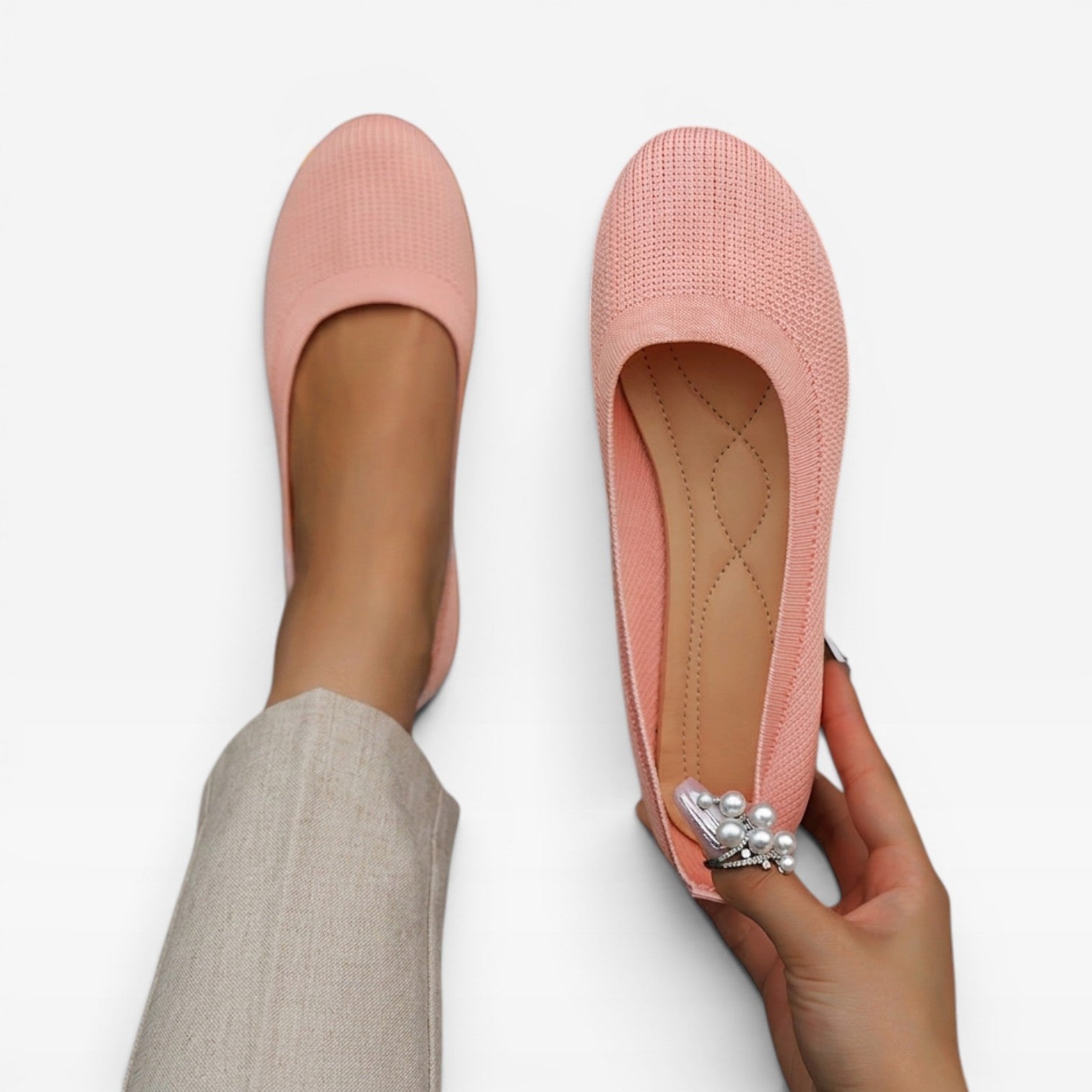 Women's Knit Ballet Flats – Cushioned Slip On Round Toe Shoes