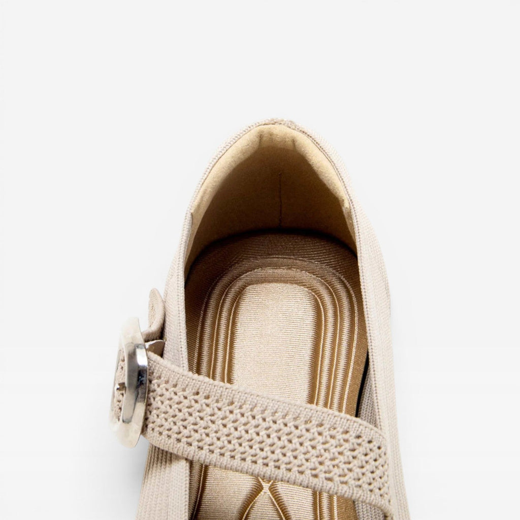 Women's Knit Mary Jane Flats – Square Toe Comfortable Buckle Shoes