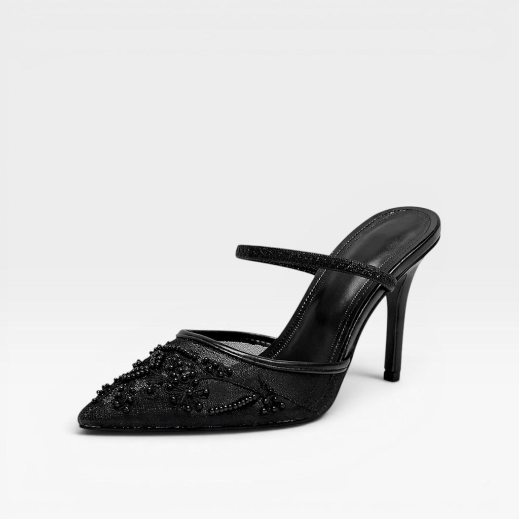 Women's Embroidered Slingback Heels – Floral Mesh Pointed Toe Wedding Shoes