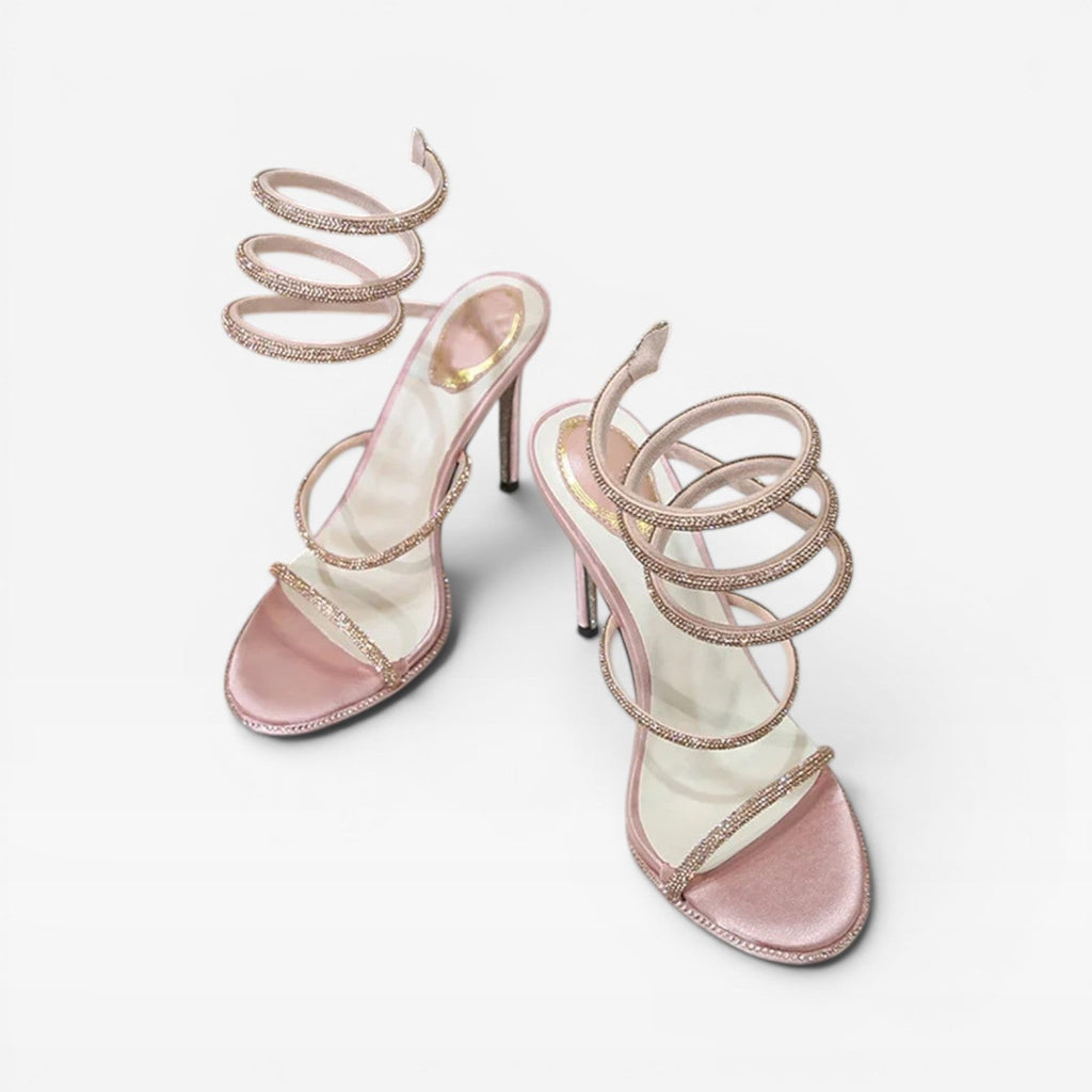 Women's Diamante Stiletto Sandals – Elegant Ankle Wrap Heels for Special Occasions