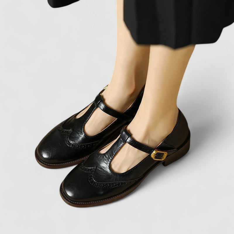 Women’s Leather Mary Jane Flats – Classic Vintage Style Shoes