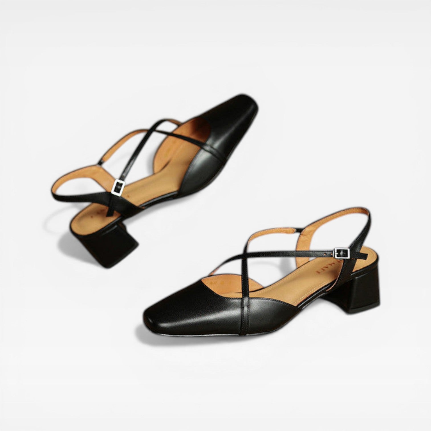 Women’s Summer Leather Low Block Heel Slingbacks – Comfortable Closed Toe Shoes