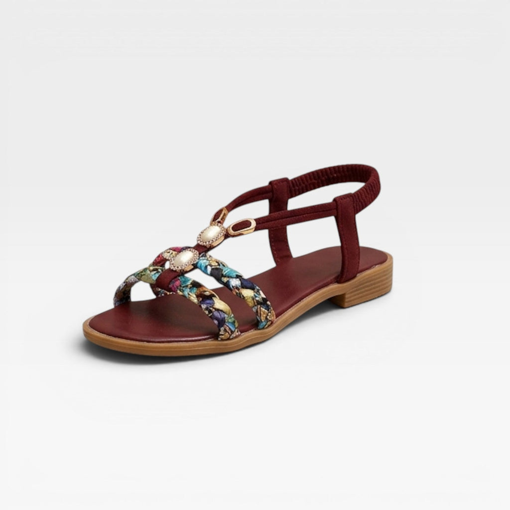 Women’s Boho Summer Sandals – Cushioned Walking Sole with Braided Detail