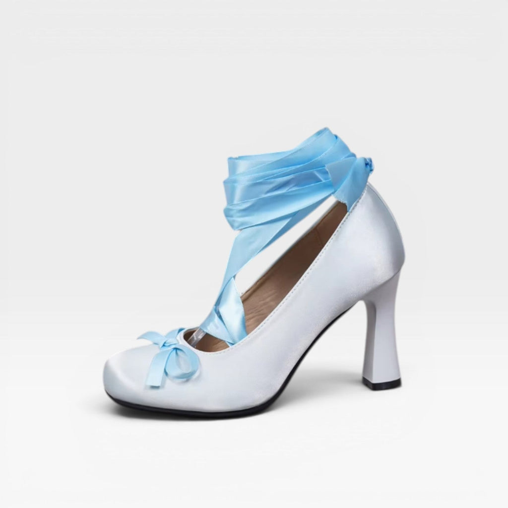 Women's Satin Ballet Heels – Elegant Ribbon Lace Up Block Heel Pumps for Special Occasions
