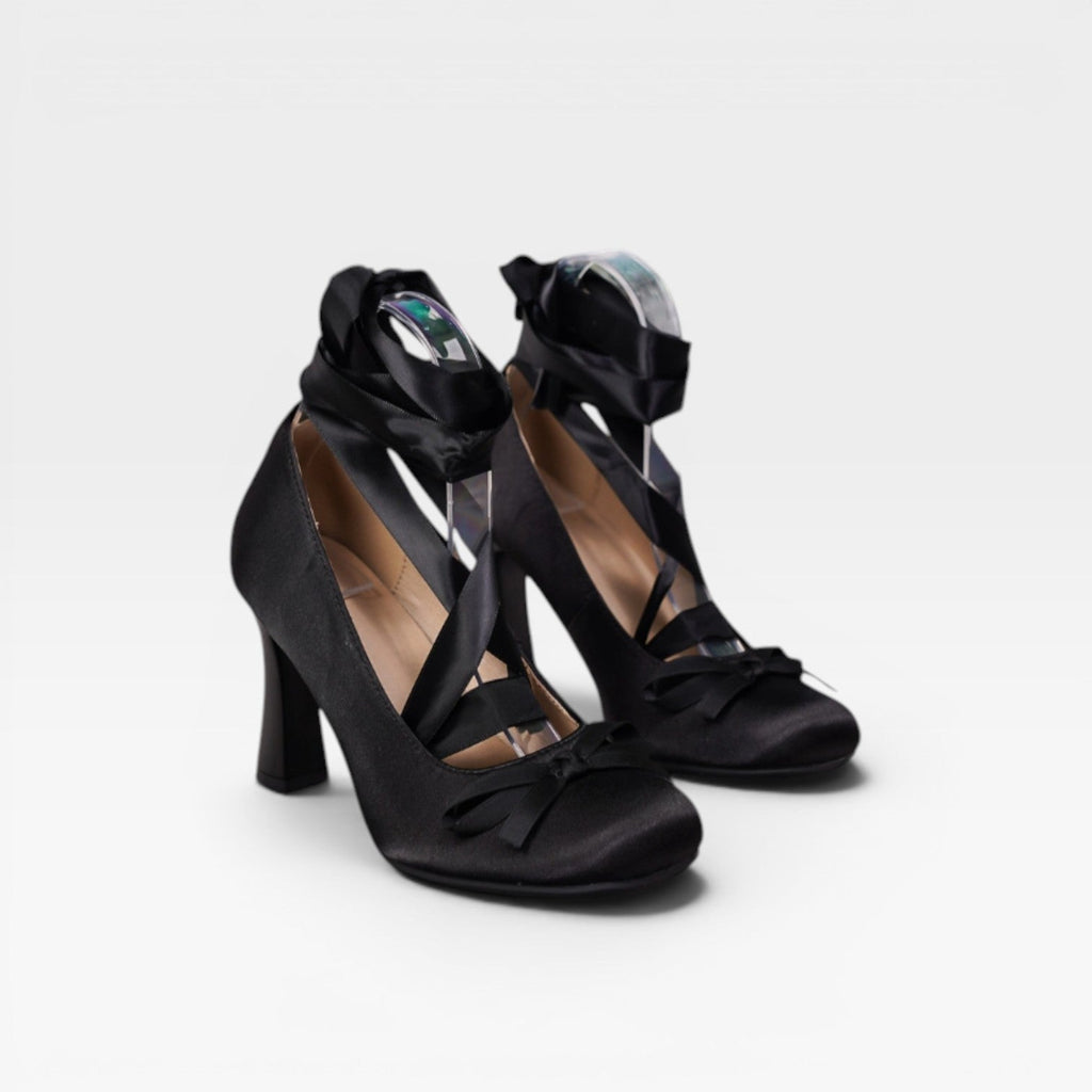 Women's Satin Ballet Heels – Elegant Ribbon Lace Up Block Heel Pumps for Special Occasions