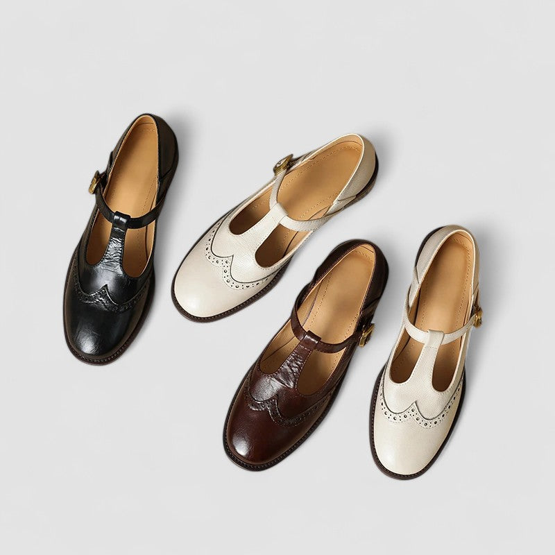 Women’s Leather Mary Jane Flats – Classic Vintage Style Shoes