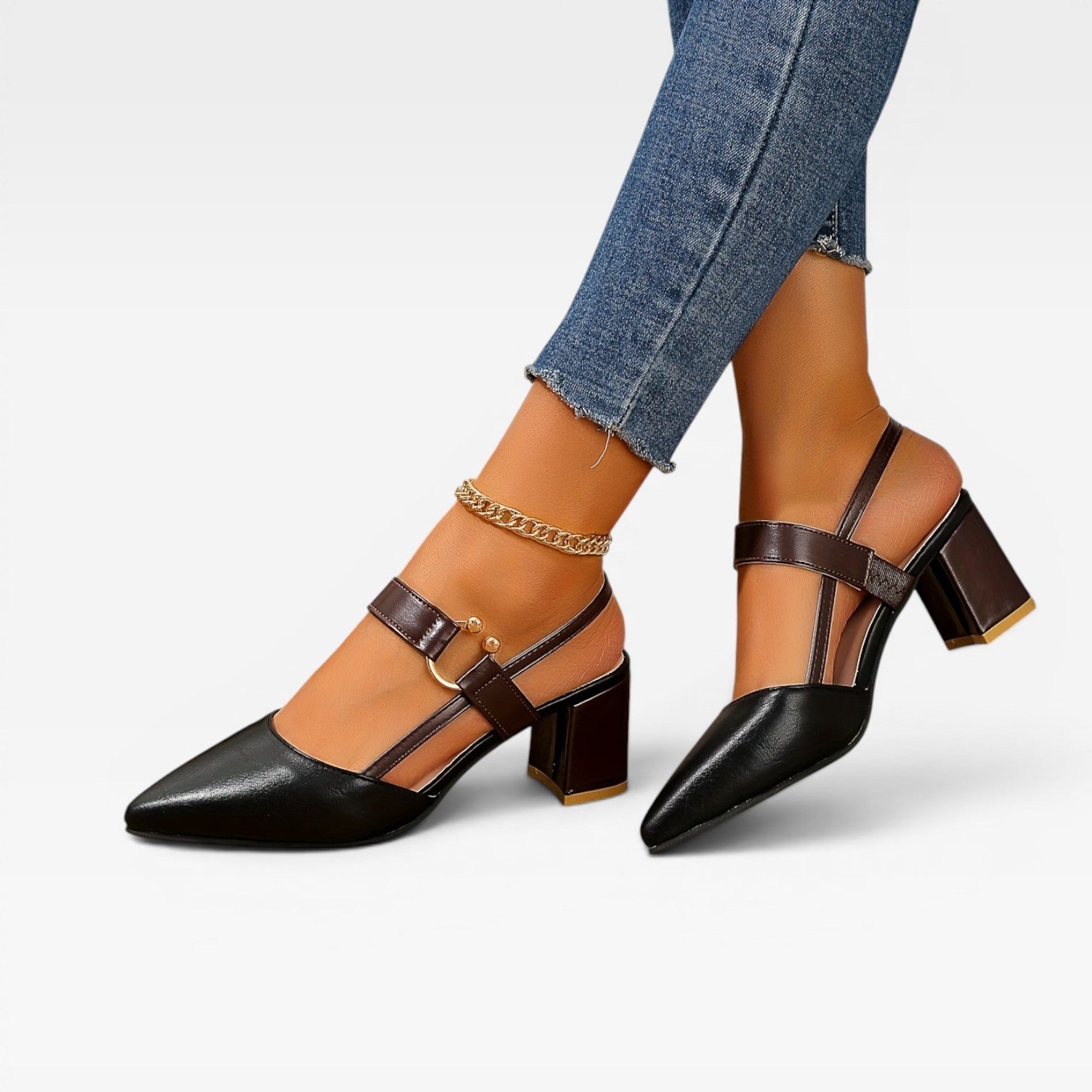 Women’s Gold Heeled Sandals – Block Heel Dress Sandals for Summer
