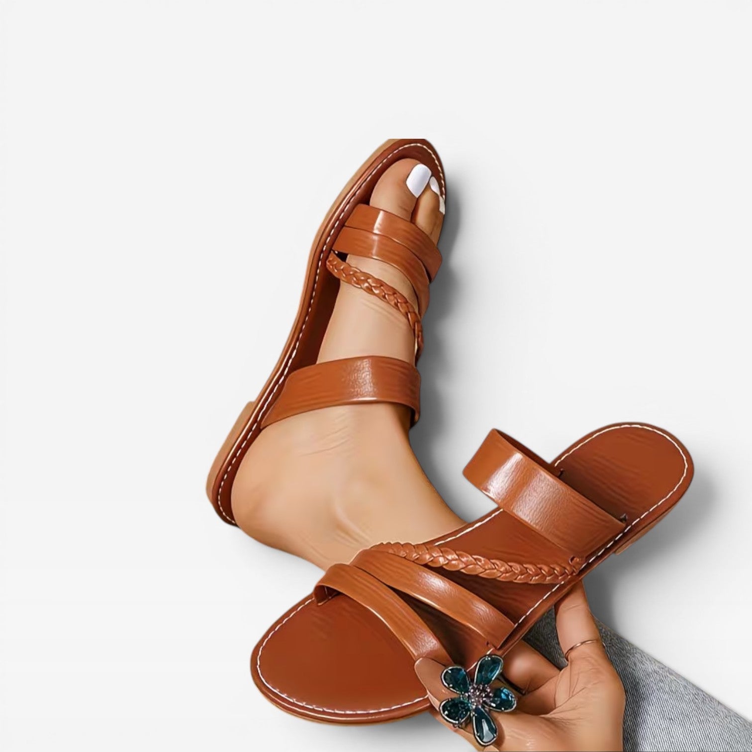 Women's Boho Woven Flat Sandals – Open Toe Summer Slides