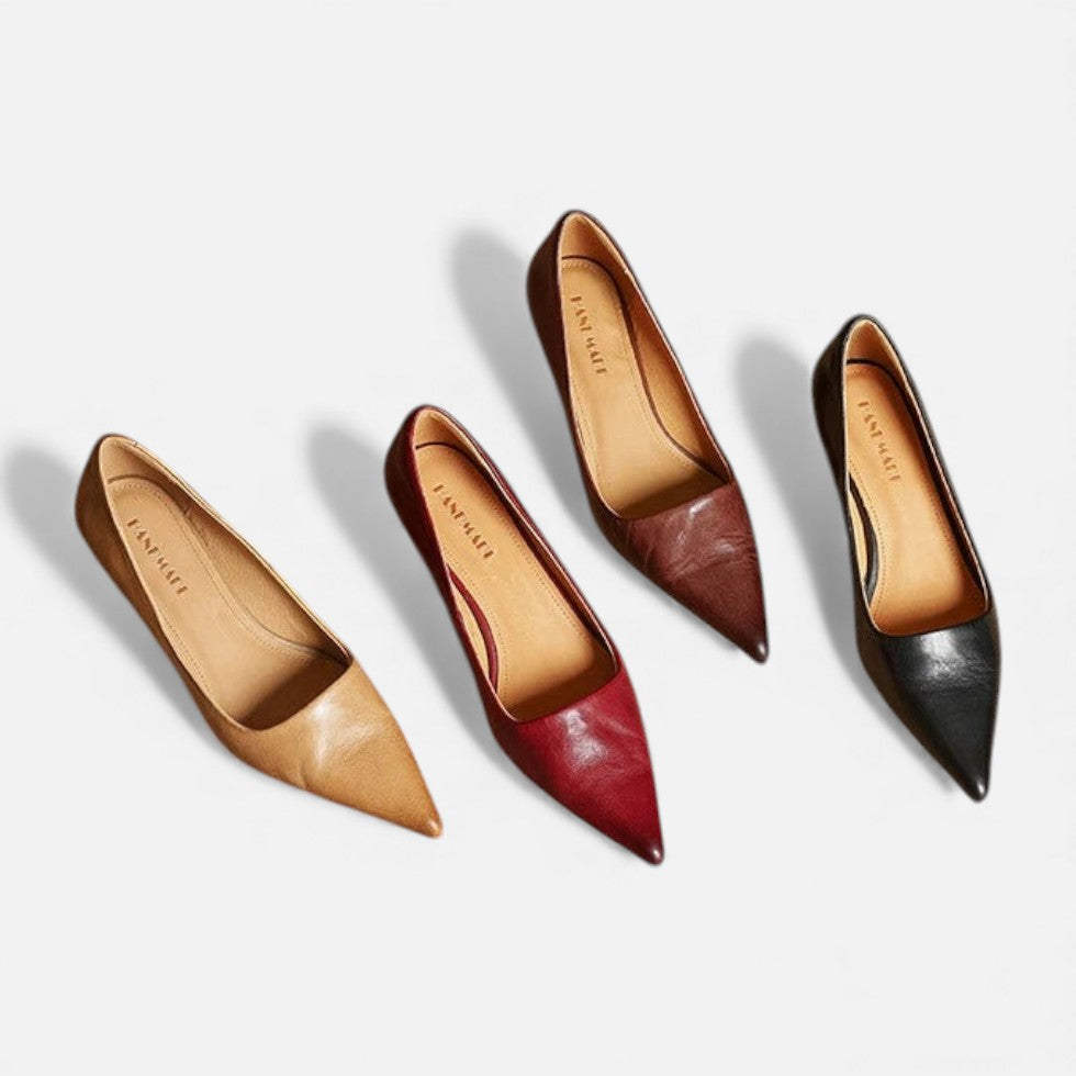 Women’s Leather Kitten Heels – Elegant Pointed Toe Low Heel Pumps