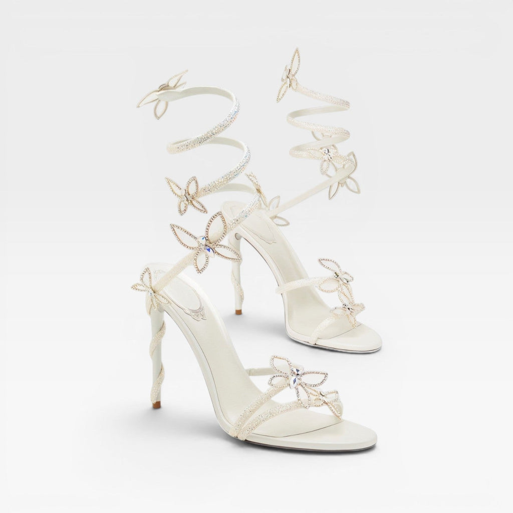 Women's Crystal Butterfly Spiral Heels – Elegant Strappy Sandals for Special Occasions
