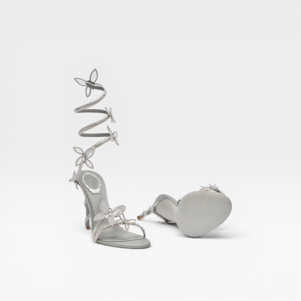 Women's Crystal Butterfly Spiral Heels – Elegant Strappy Sandals for Special Occasions