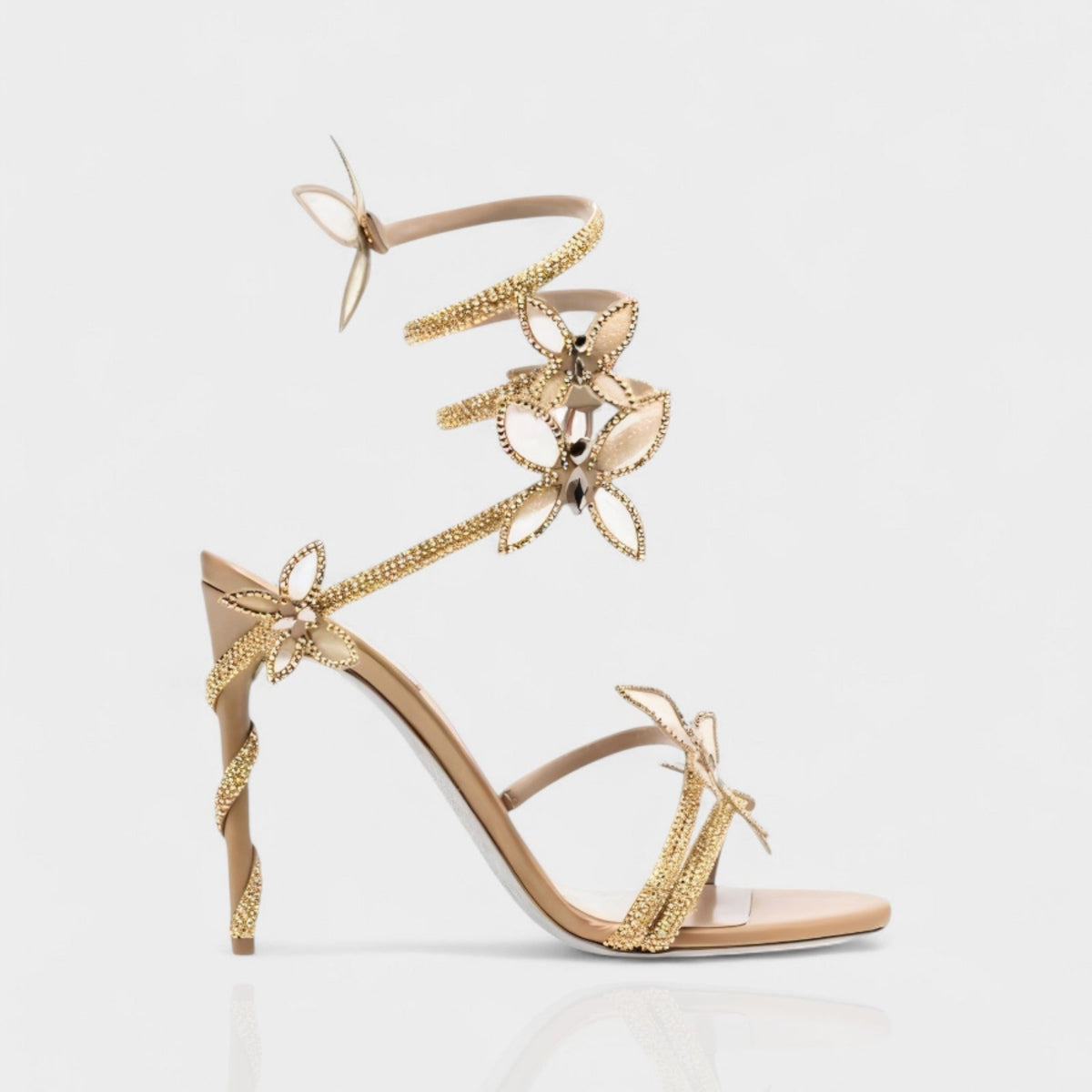 Women's Crystal Butterfly Spiral Heels – Elegant Strappy Sandals for Special Occasions